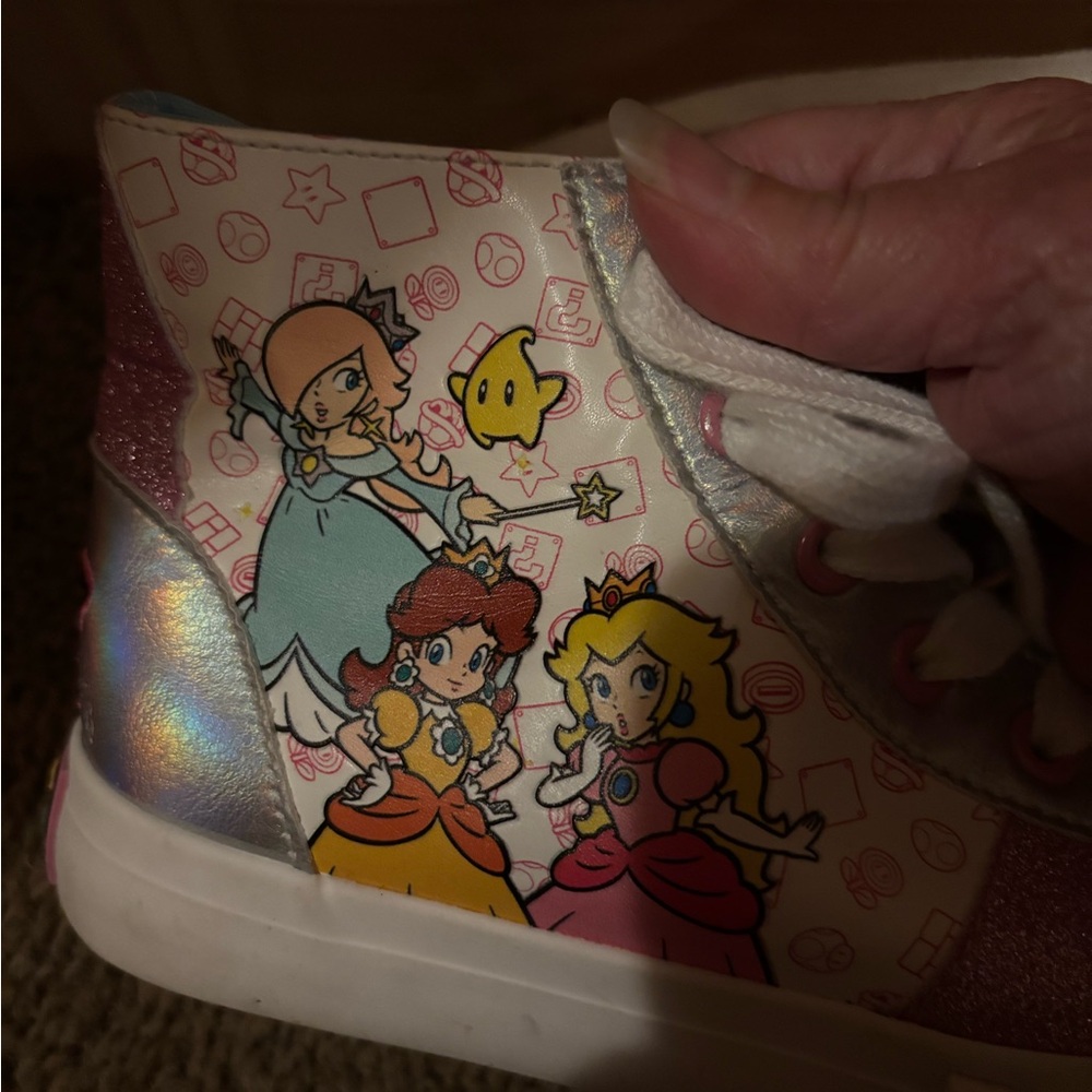 Super Mario princess ground up Kids Glitter High-Top Sneakers size 2 - Picture 5 of 9